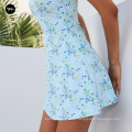 2021 синий рисунок на заказ летняя одежда Женщины сплошные платья платья с тугими платья на дне